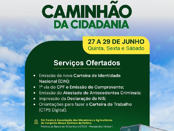 O Caminhão do Cidadania estará em Crateús.